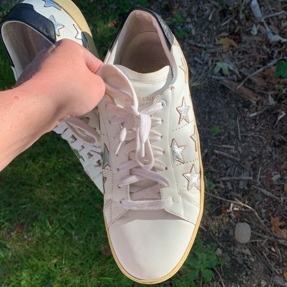 Saint Laurent Paris bright white silver star navy Sneakers Sz 42 1/2 designer - Picture 15 of 17